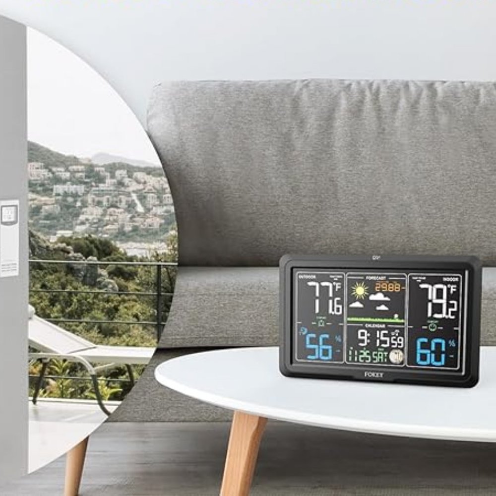 New Fokey Weather Station Wireless Thermometer Clock Humidity Phase